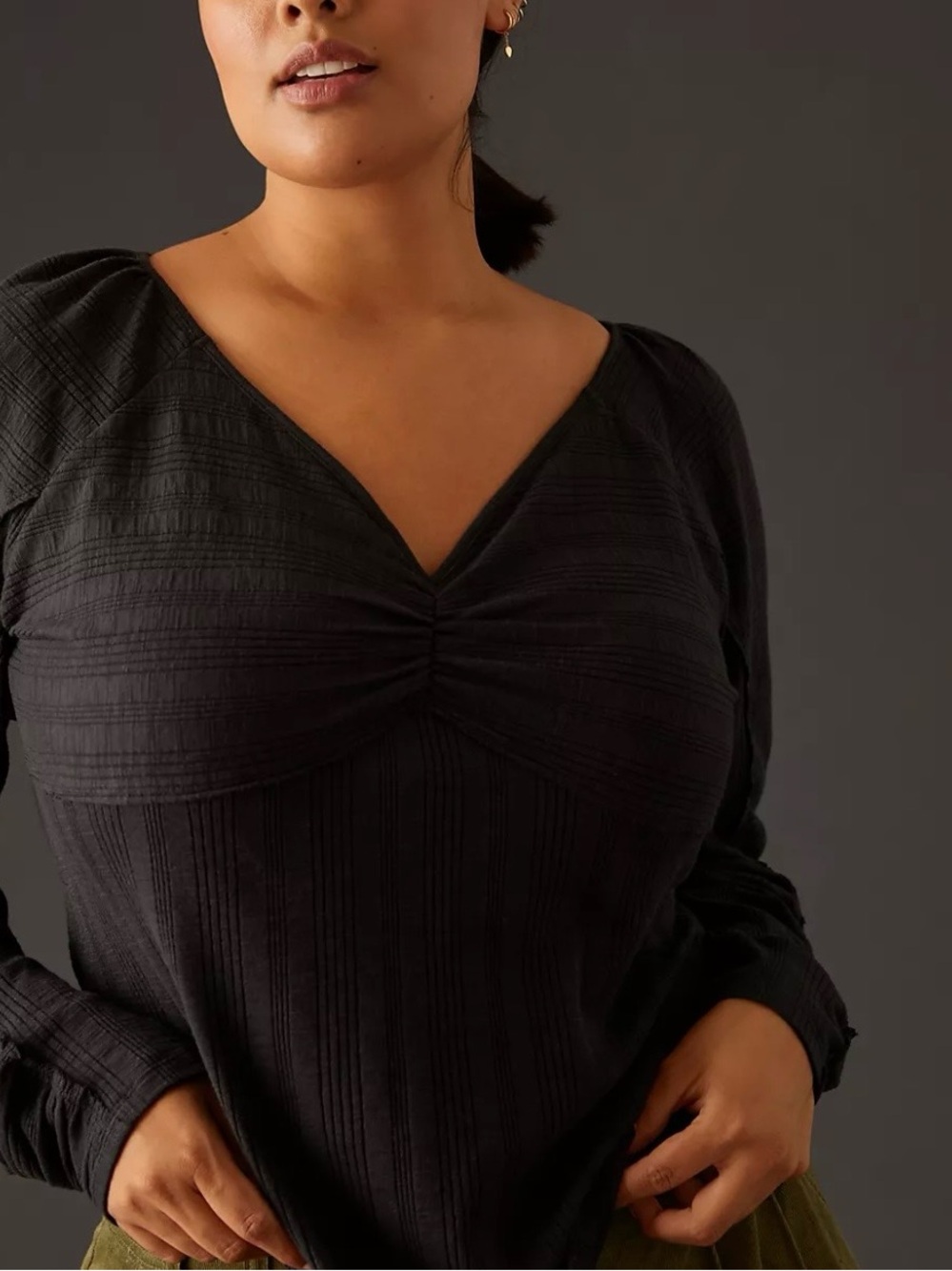 Pilcro Ribbed Ruched Sleeve Top - Picture 2 of 15